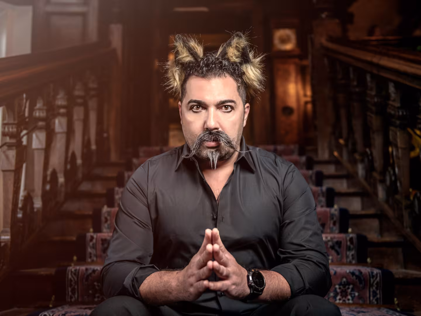 Portrait of a man with horns