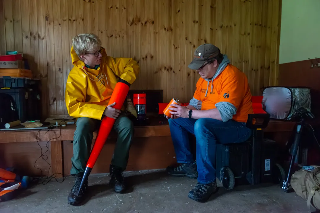 Engineers working on a rocket